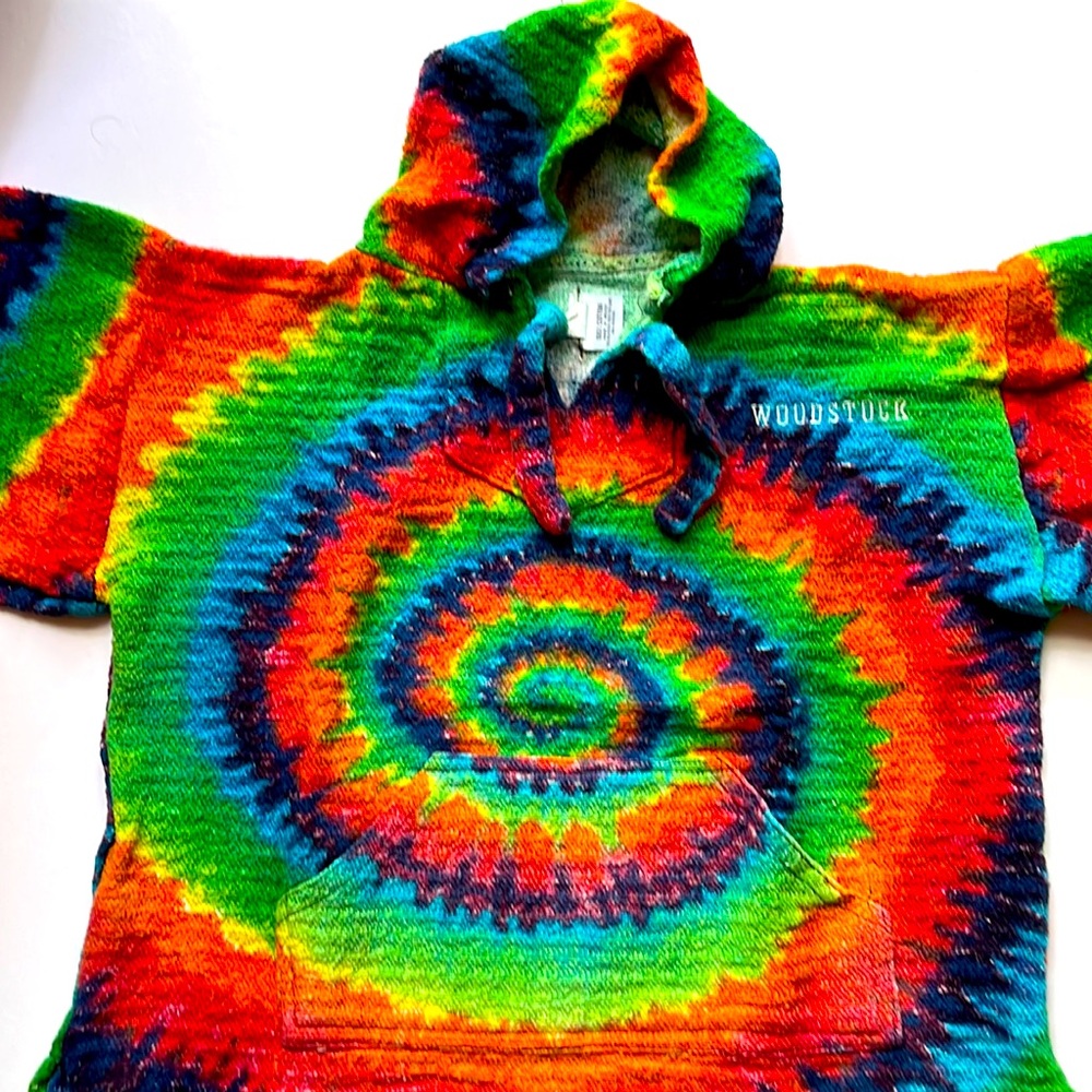 Woodstock Rainbow Tie Dye Hoodie Cropped Size M Baja Hoodie